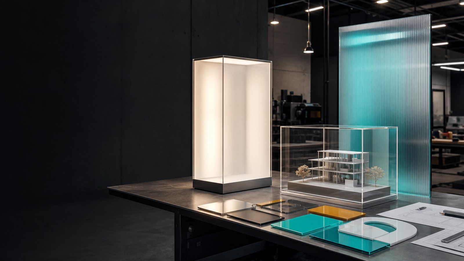 Cast acrylic used for architectural displays, partitions, and decorative fabrication