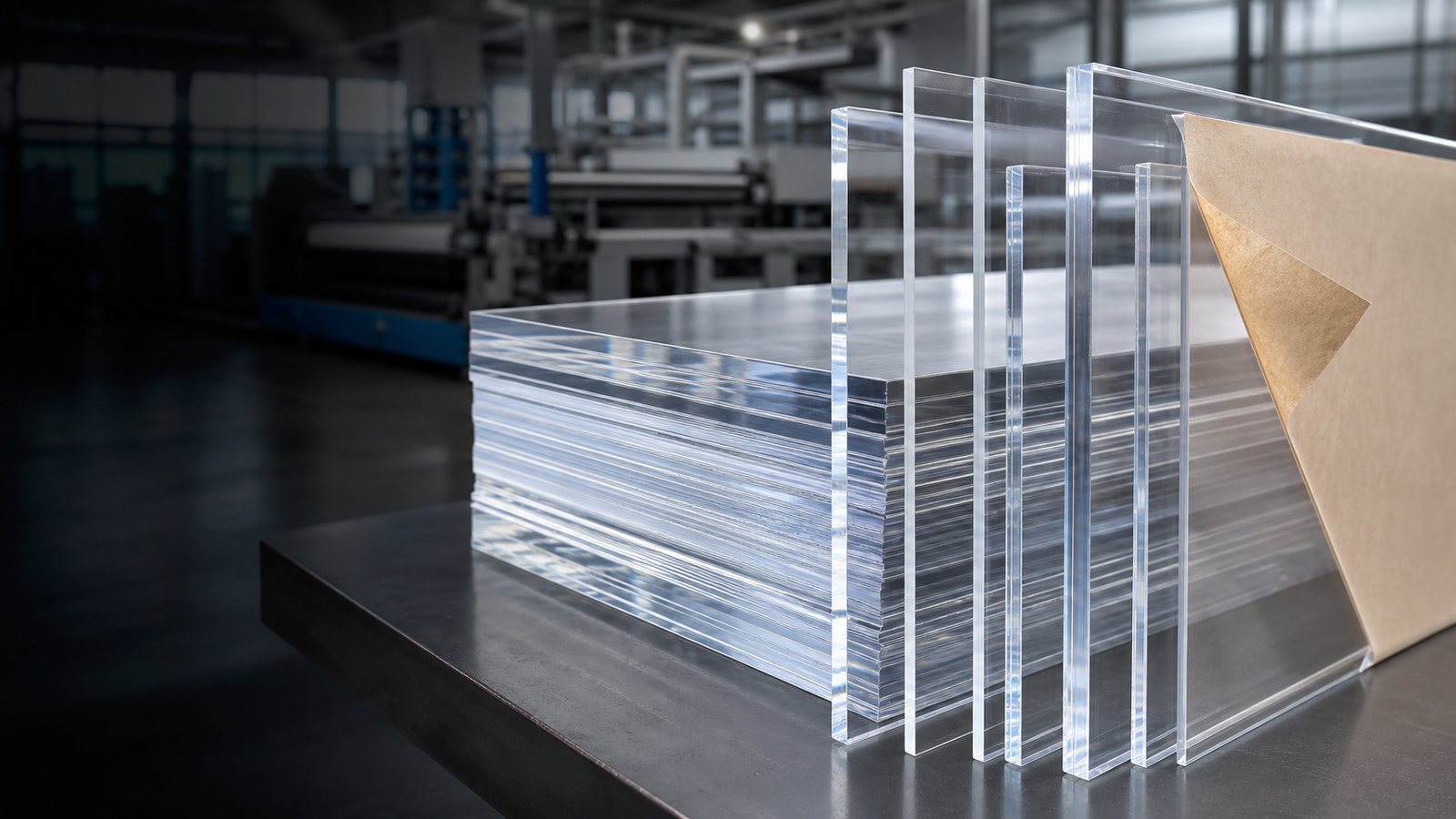 Clear acrylic sheets prepared for surface and edge inspection