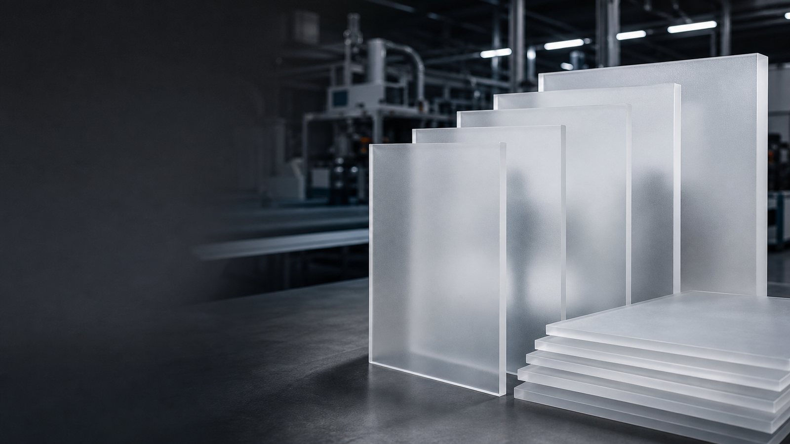 Frosted acrylic sheets diffusing factory light