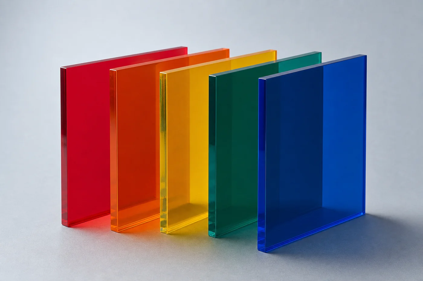 Colored cast acrylic sheets in five solid colors