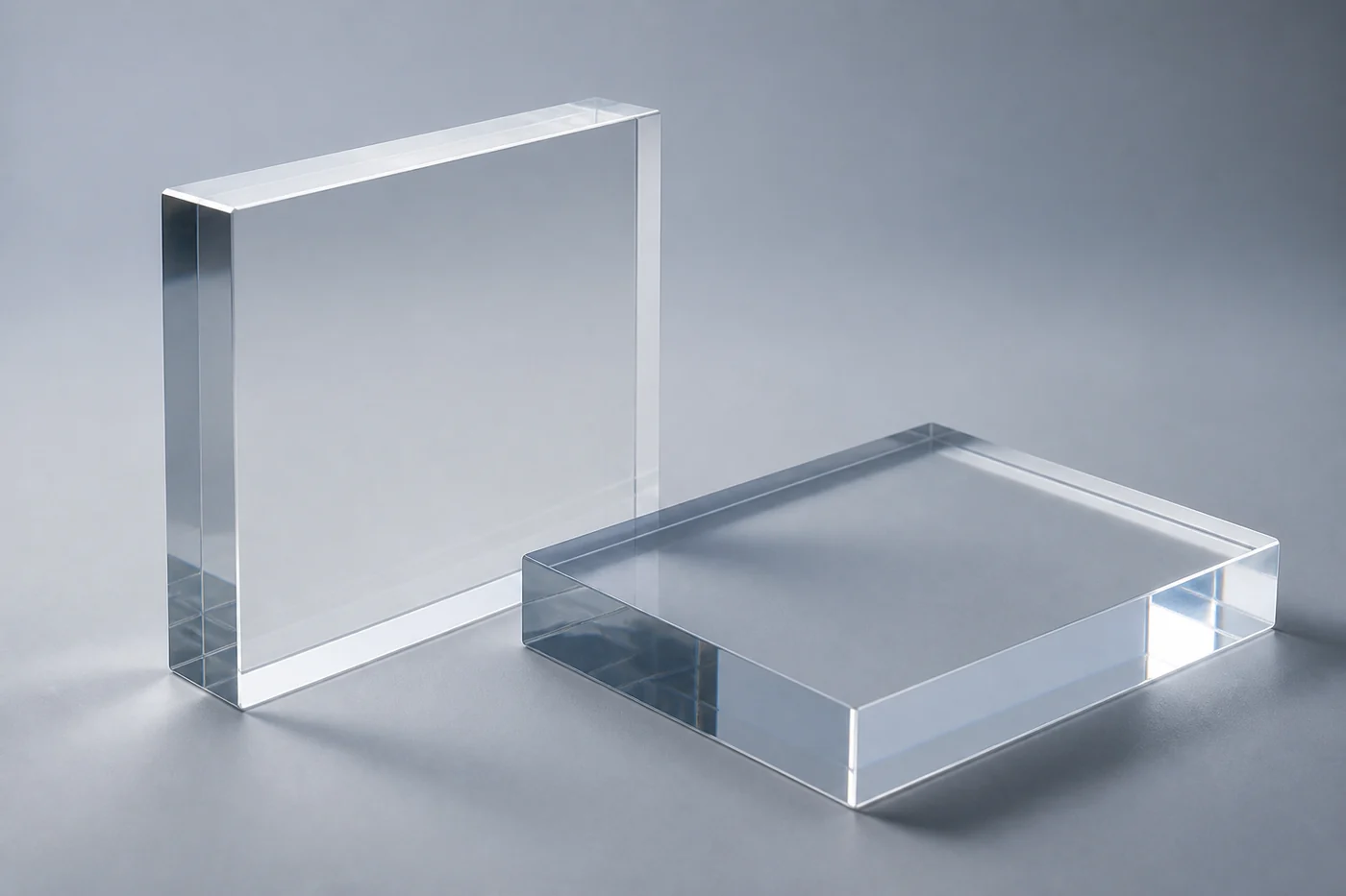 Two uniformly thick clear cast acrylic slabs